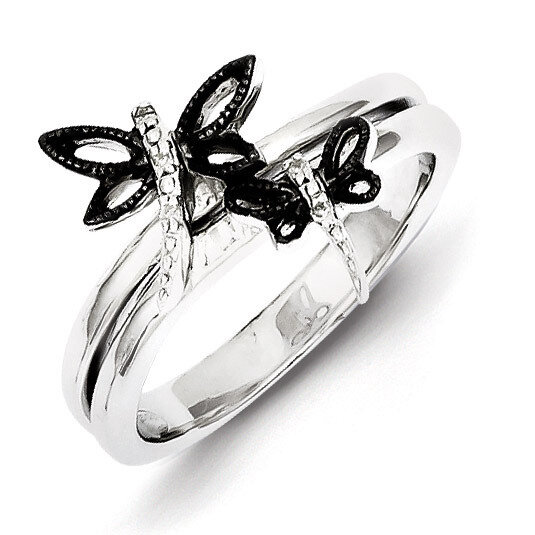 Black Rhodium-plated Dragonfly Ring Sterling Silver Diamond QR5758