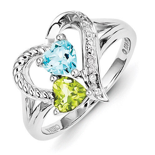 Blue Topaz Peridot Diamond Ring Sterling Silver QR5831, MPN: QR5831, 883957440781