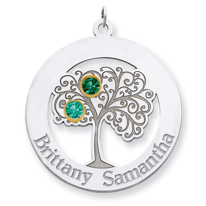 2 Birthstones Bezel Family Crystal Pendant Sterling Silver &amp; 14k Gold QMP10/2G, MPN: QMP10/2G, 8839…