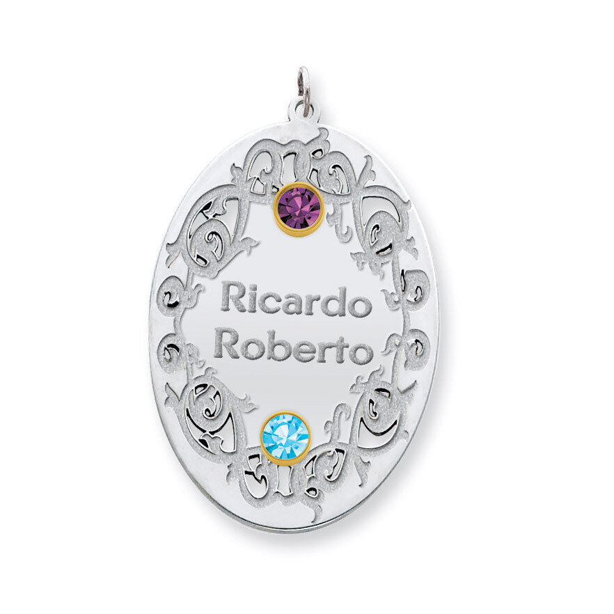 2 Birthstones Bezel Family Crystal Pendant Sterling Silver &amp; 14k Gold QMP12/2G, MPN: QMP12/2G, 8839…