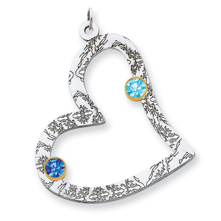 2 Birthstones Bezel Family Crystal Heart Pendant Sterling Silver &amp; 14k Gold QMP2/2G, MPN: QMP2/2G, …
