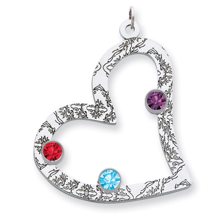 3 Birthstones Family Crystal Heart Pendant Sterling Silver QMP2/3SS, MPN: QMP2/3SS, 883957602646