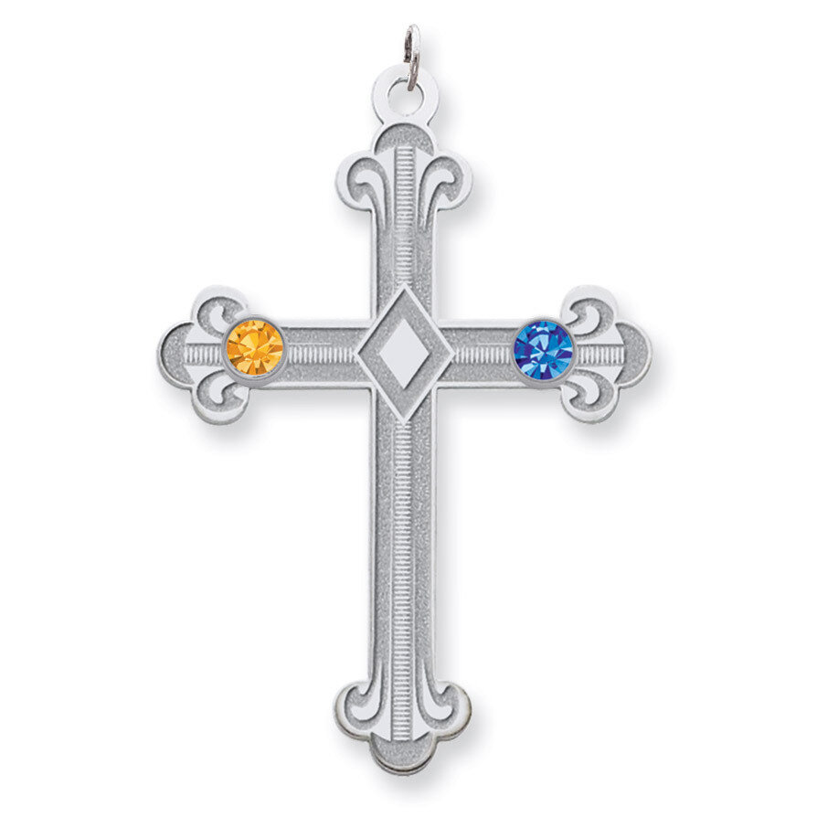 2 Birthstones Family Crystal Cross Pendant Sterling Silver QMP3/2SS