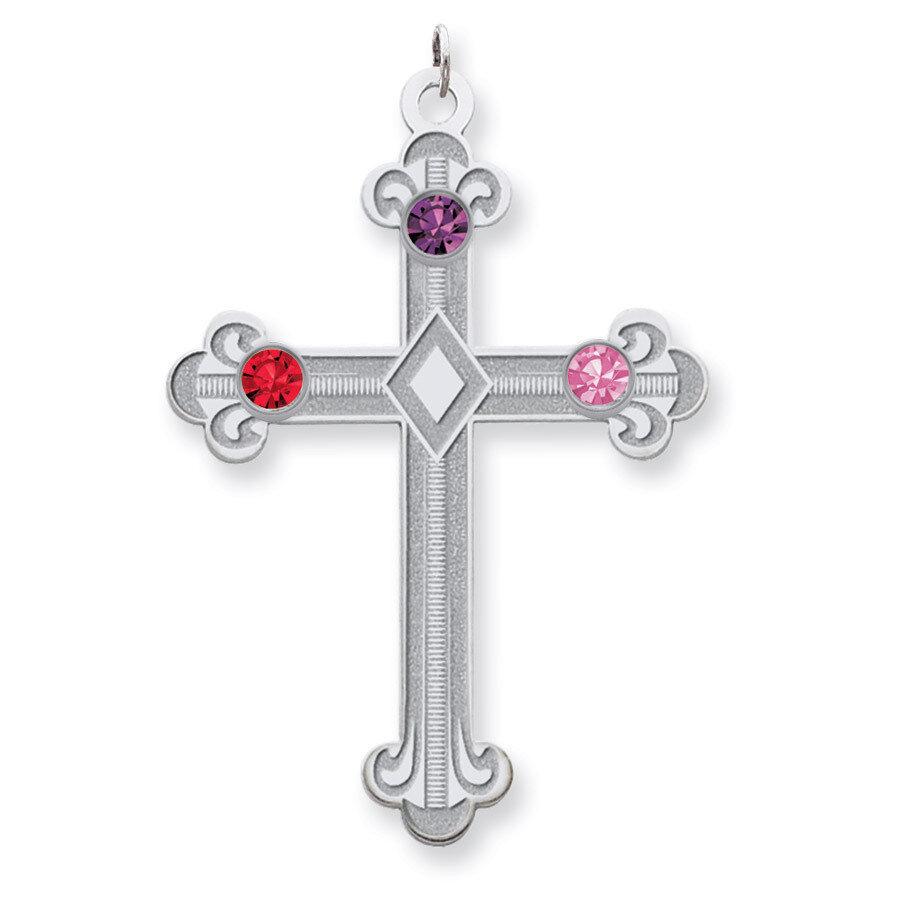 3 Birthstones Family Crystal Cross Pendant Sterling Silver QMP3/3SS