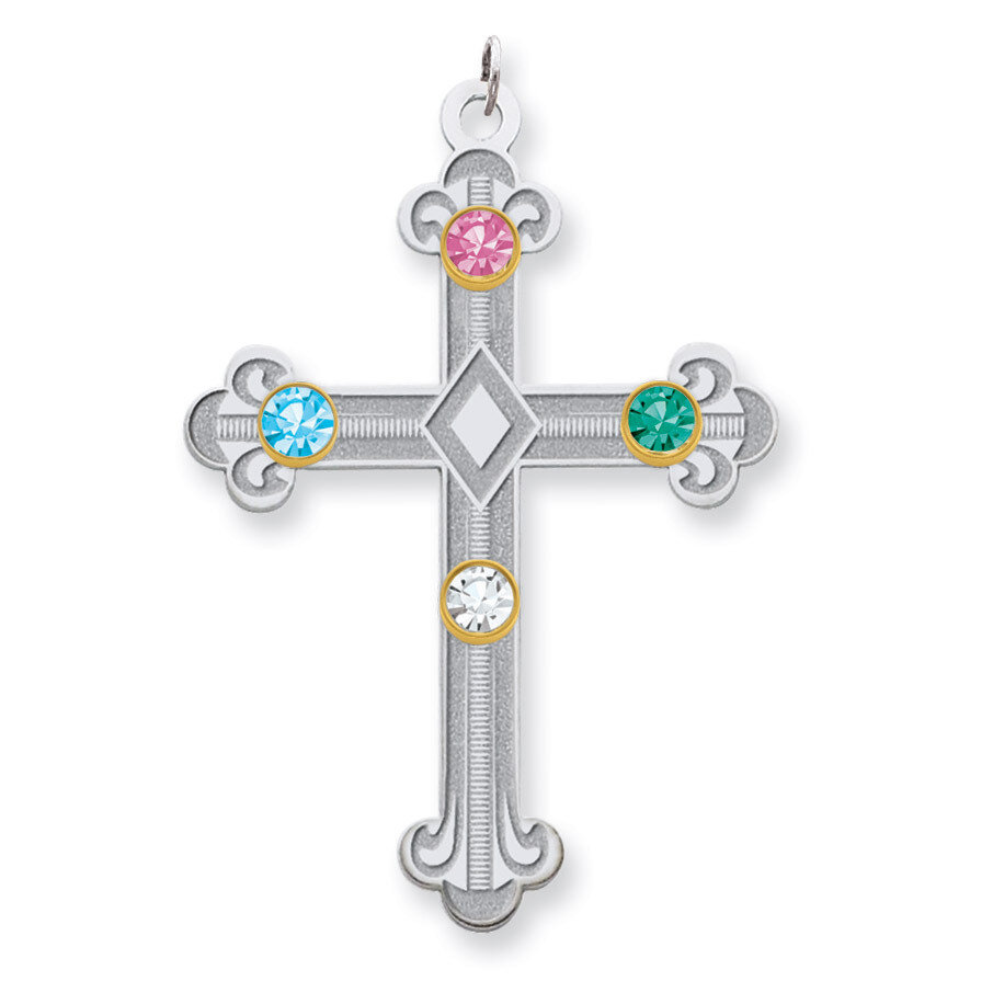 4 Birthstones Bezel Family Crystal Cross Pendant Sterling Silver &amp; 14k Gold QMP3/4G, MPN: QMP3/4G, …