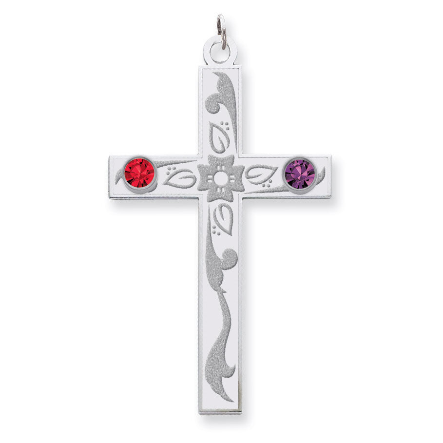 2 Birthstones Family Crystal Cross Pendant Sterling Silver QMP4/2SS
