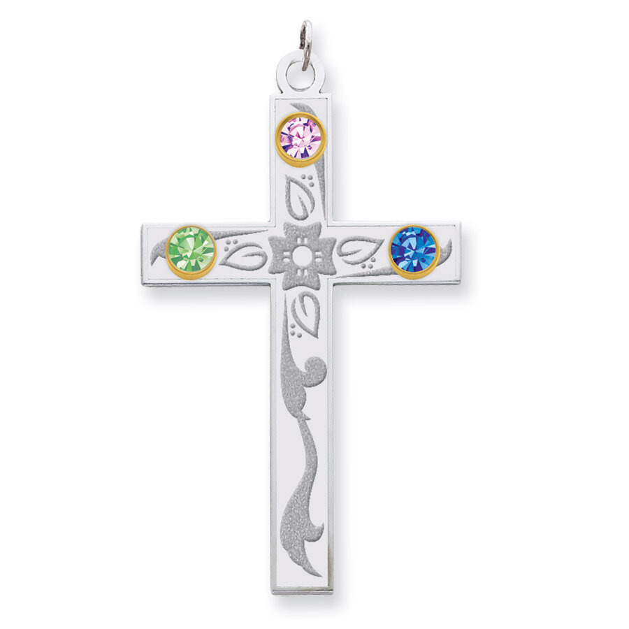 3 Birthstones Bezel Family Crystal Cross Pendant Sterling Silver &amp; 14k Gold QMP4/3G, MPN: QMP4/3G, …
