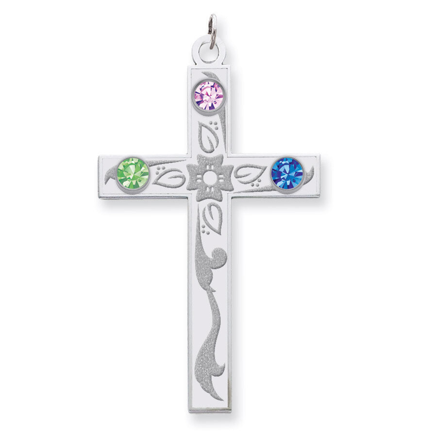 3 Birthstones Family Crystal Cross Pendant Sterling Silver QMP4/3SS