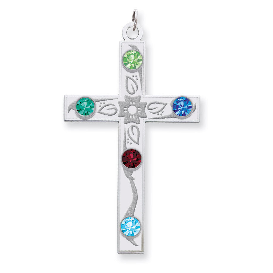 5 Birthstones Family Crystal Cross Pendant Sterling Silver QMP4/5SS