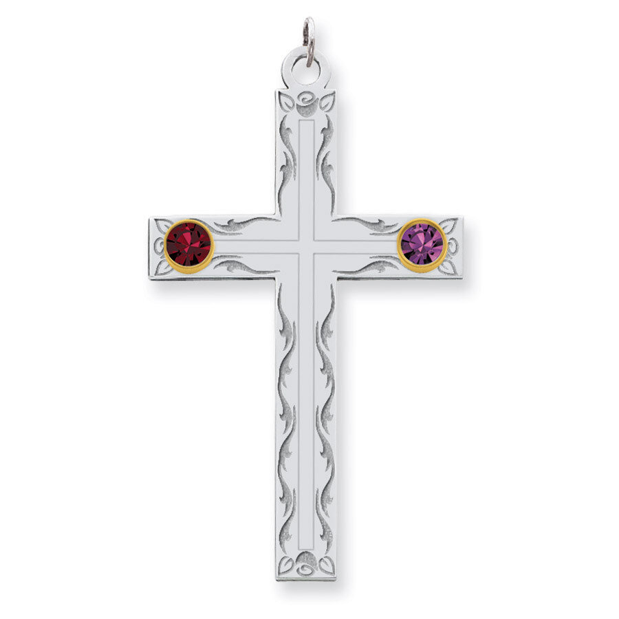 2 Birthstones Bezel Family Crystal Cross Pendant Sterling Silver &amp; 14k Gold QMP5/2G, MPN: QMP5/2G, …