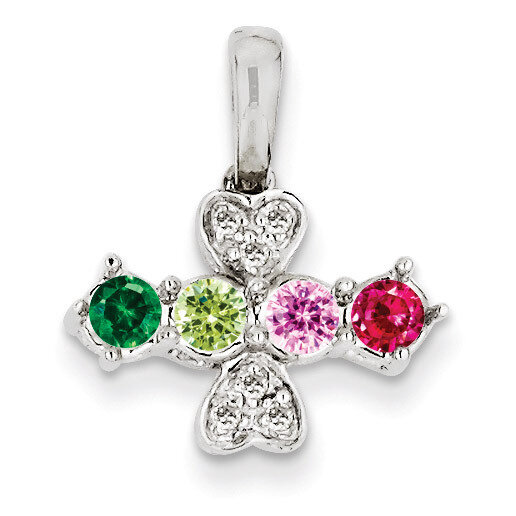 4 Birthstones Family Jewelry Diamond Semi-Set Pendant 14k White Gold XMPW27/4