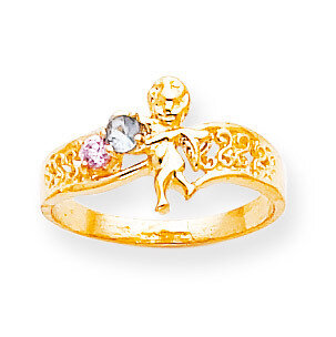 2 Birthstones Mothers Ring with Angel on Band 14k Gold Polished XMR18/2