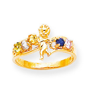 5 Birthstones Mothers Ring with Angel on Band 14k Gold Polished XMR18/5