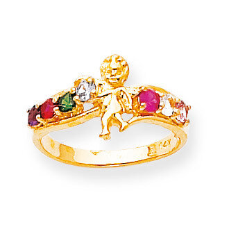 7 Birthstones Mothers Ring with Angel on Band 14k Gold Polished XMR18/7