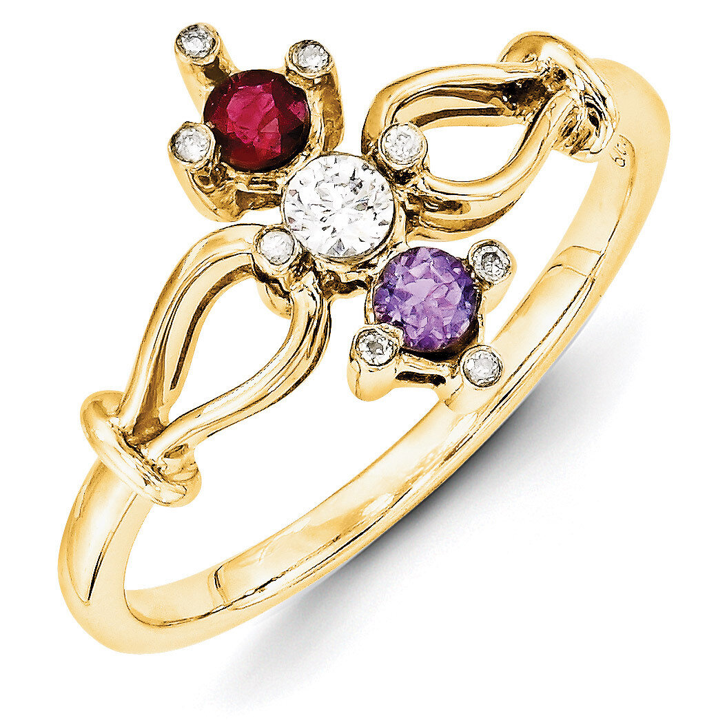 3 Birthstones Family Jewelry Diamond Semi-Set Ring 14k Gold XMR26/3