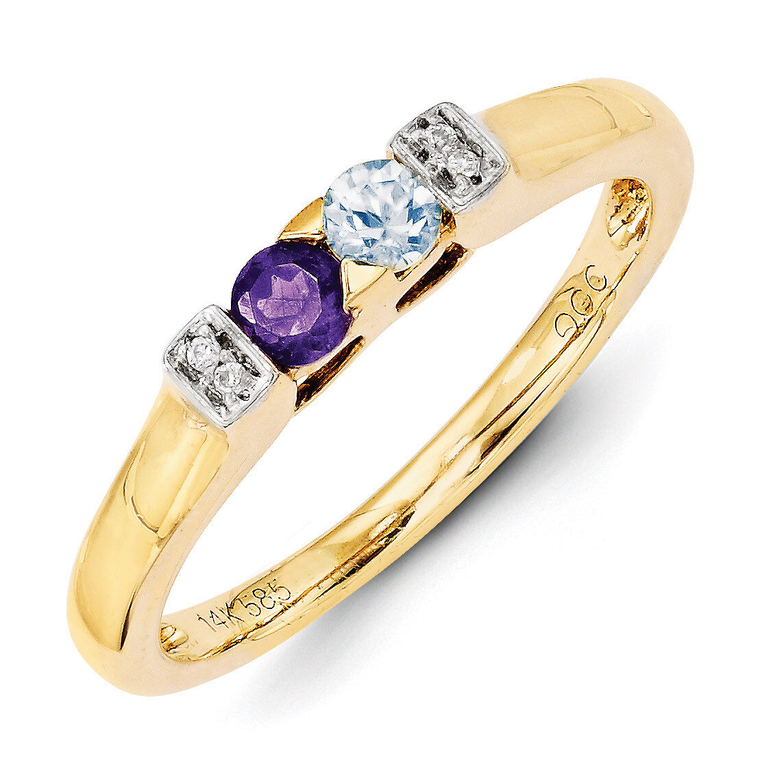 2 Birthstones Family Jewelry Diamond Semi-Set Ring 14k Yellow Gold XMR35/2