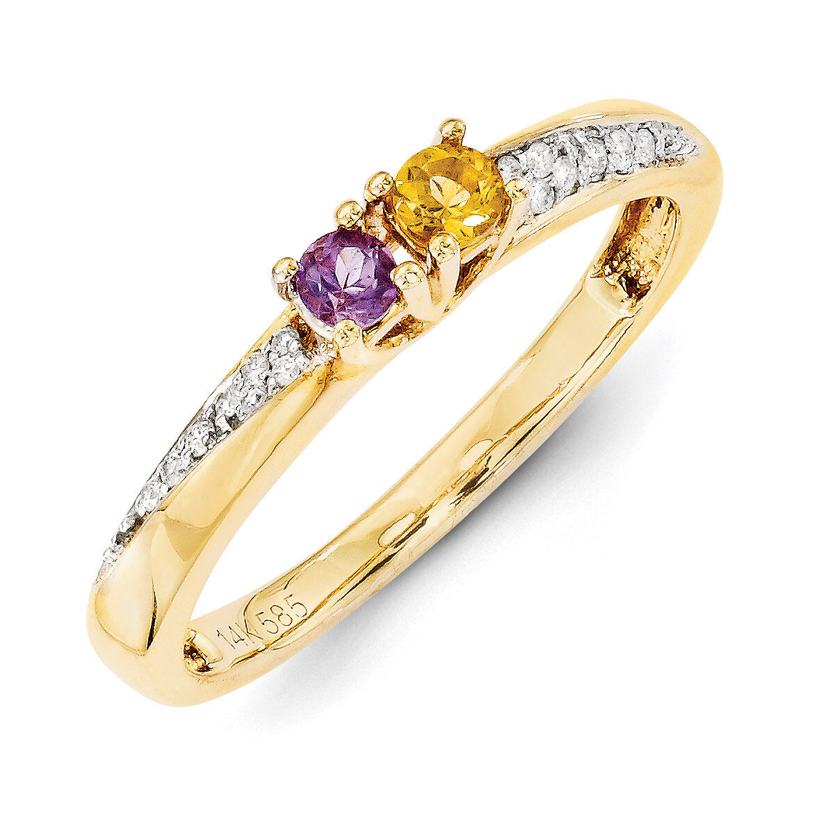 2 Birthstones Family Jewelry Diamond Semi-Set Ring 14k Yellow Gold XMR36/2