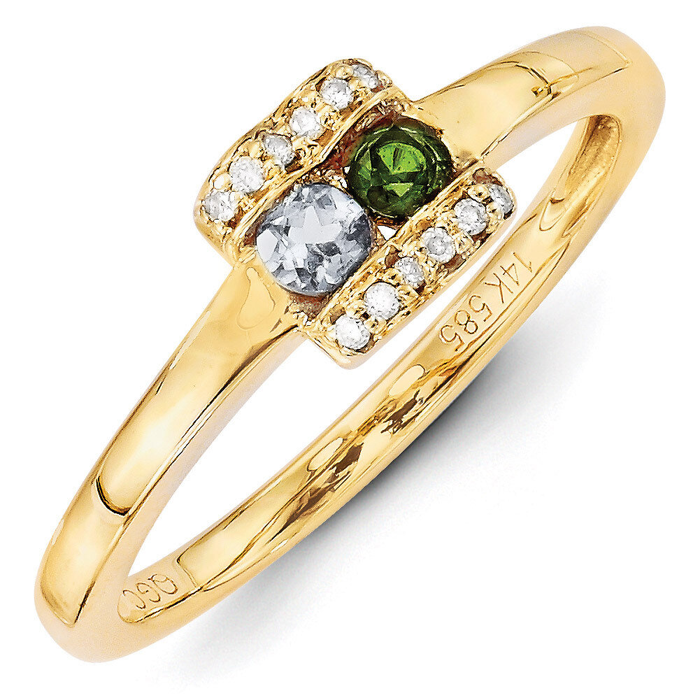 2 Birthstones Family Jewelry Diamond Semi-Set Ring 14k Yellow Gold XMR44/2