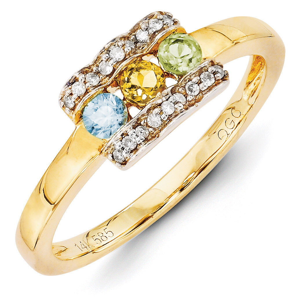 3 Birthstones Family Jewelry Diamond Semi-Set Ring 14k Yellow Gold XMR44/3