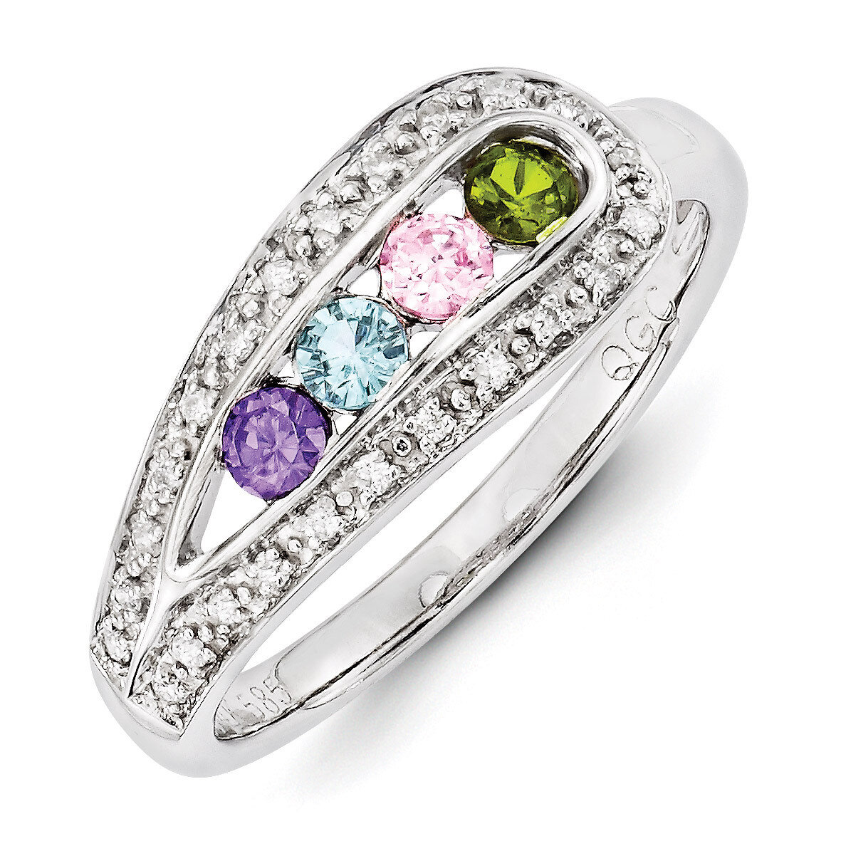 2 Birthstones Family Jewelry Diamond Semi-Set Ring 14k White Gold ...