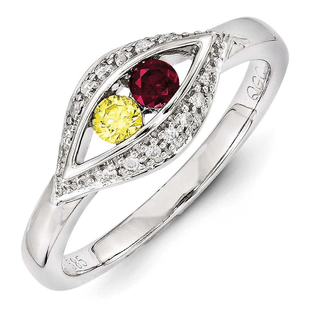 2 Birthstones Family Jewelry Diamond Semi-Set Ring 14k White Gold XMRW32/2