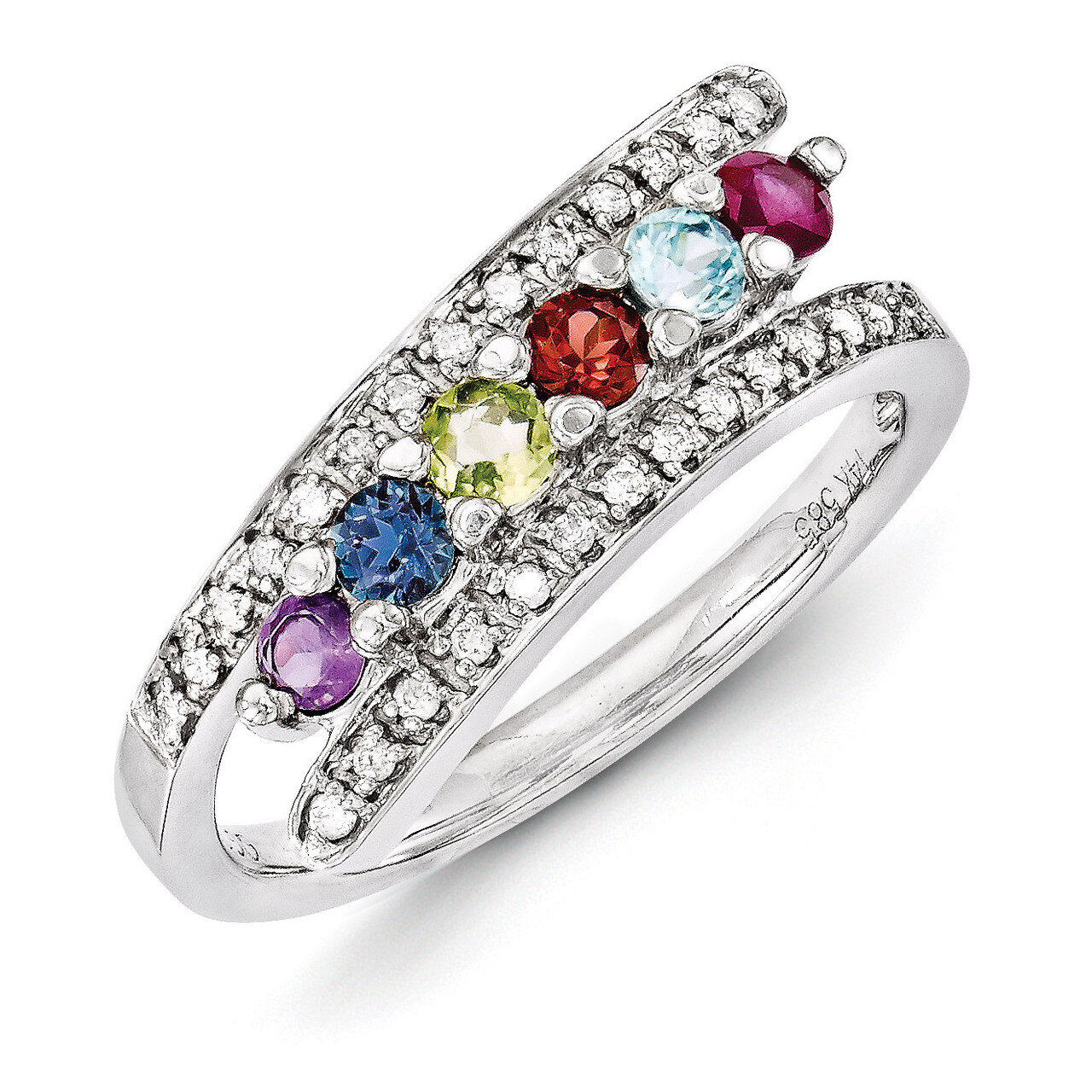 6 Birthstones Family Jewelry Diamond Semi-Set Ring 14k White Gold XMRW33/6
