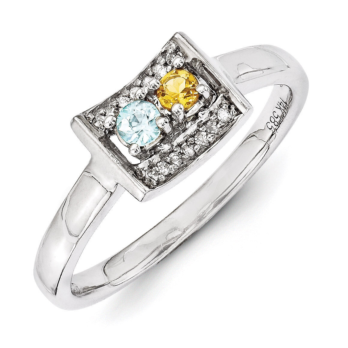 2 Birthstones Family Jewelry Diamond Semi-Set Ring 14k White Gold XMRW34/2
