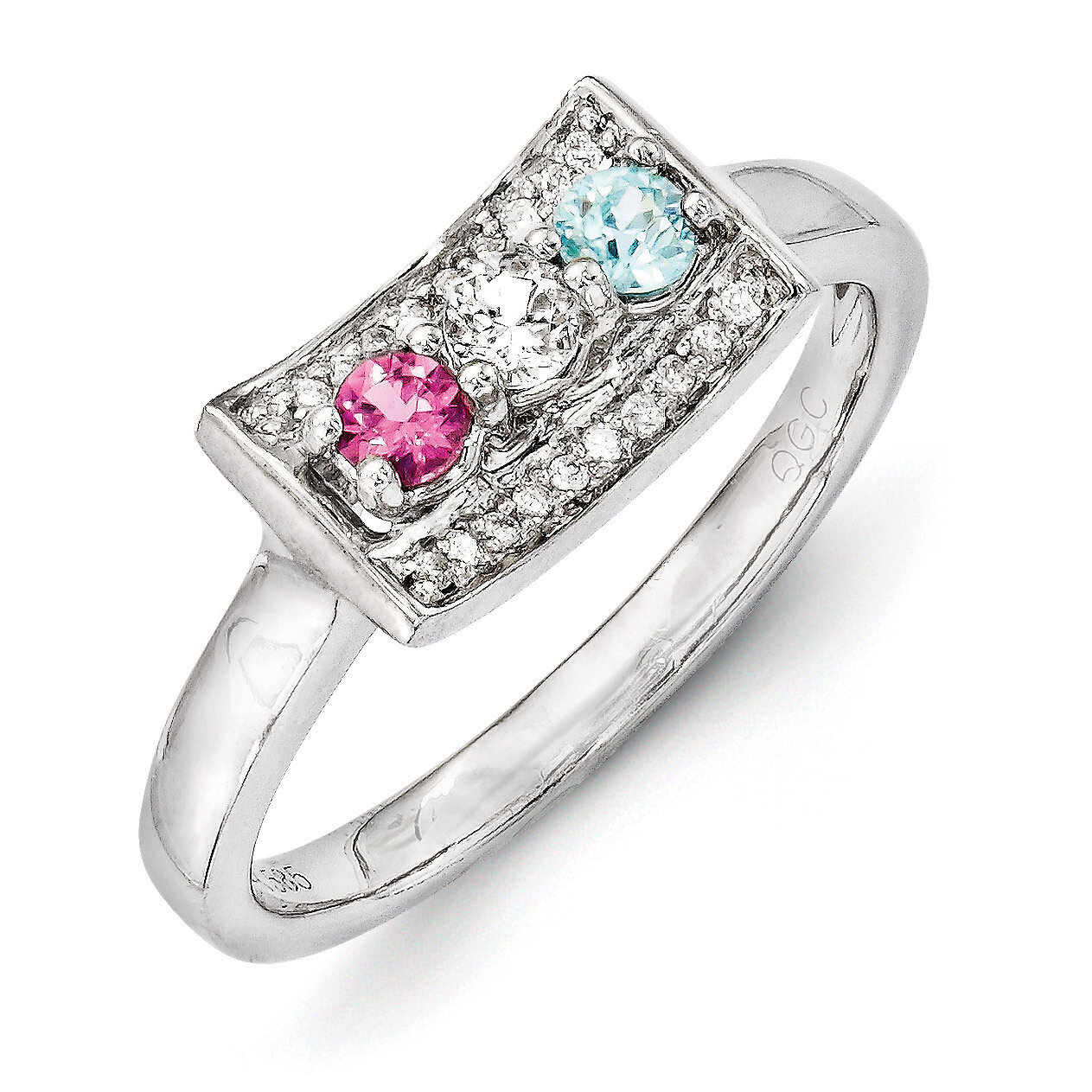 3 Birthstones Family Jewelry Diamond Semi-Set Ring 14k White Gold XMRW34/3
