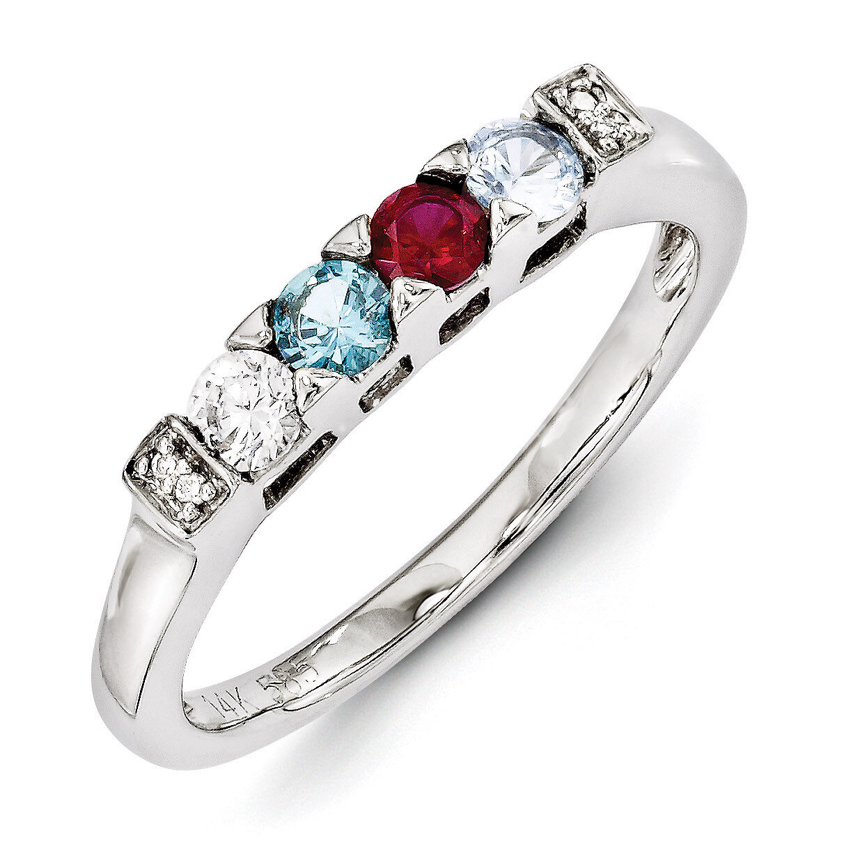 4 Birthstones Family Jewelry Diamond Semi-Set Ring 14k White Gold XMRW35/4