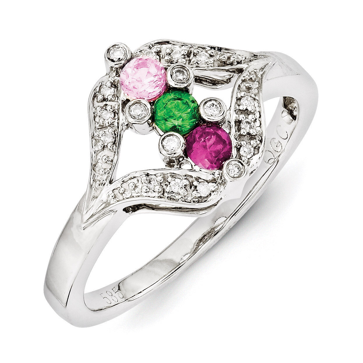 3 Birthstones Family Jewelry Diamond Semi-Set Ring 14k White Gold XMRW38/3