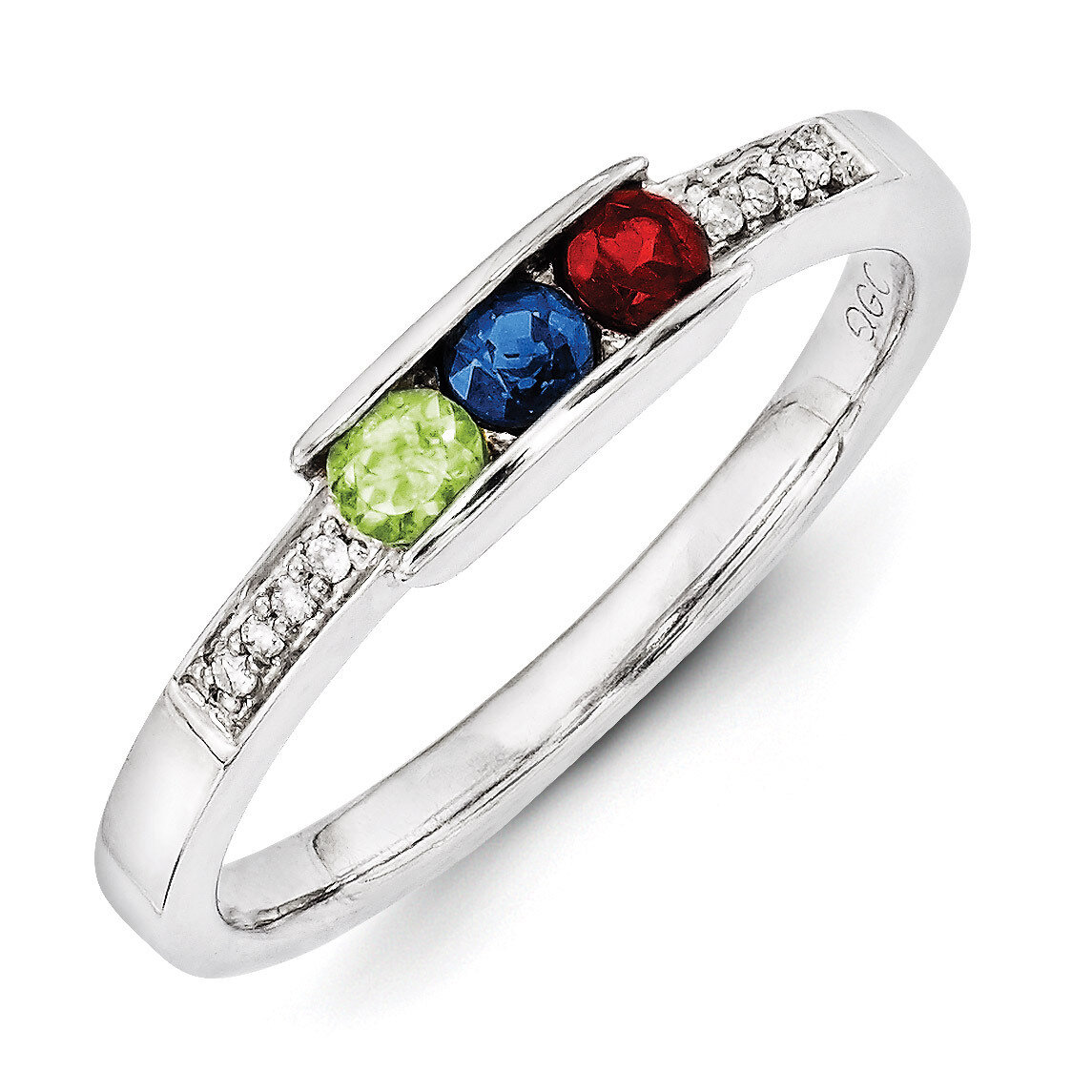 3 Birthstones Family Jewelry Diamond Semi-Set Ring 14k White Gold XMRW42/3