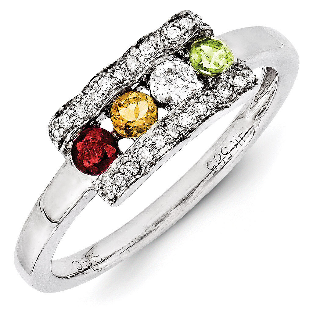 4 Birthstones Family Jewelry Diamond Semi-Set Ring 14k White Gold XMRW44/4