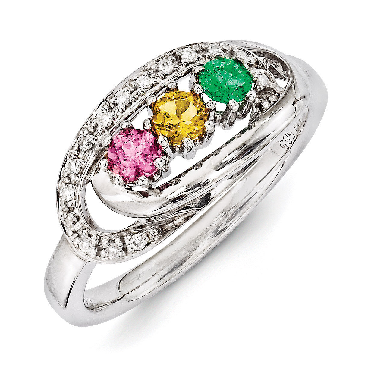 3 Birthstones Family Jewelry Diamond Semi-Set Ring 14k White Gold XMRW45/3, MPN: XMRW45/3, 88395742…