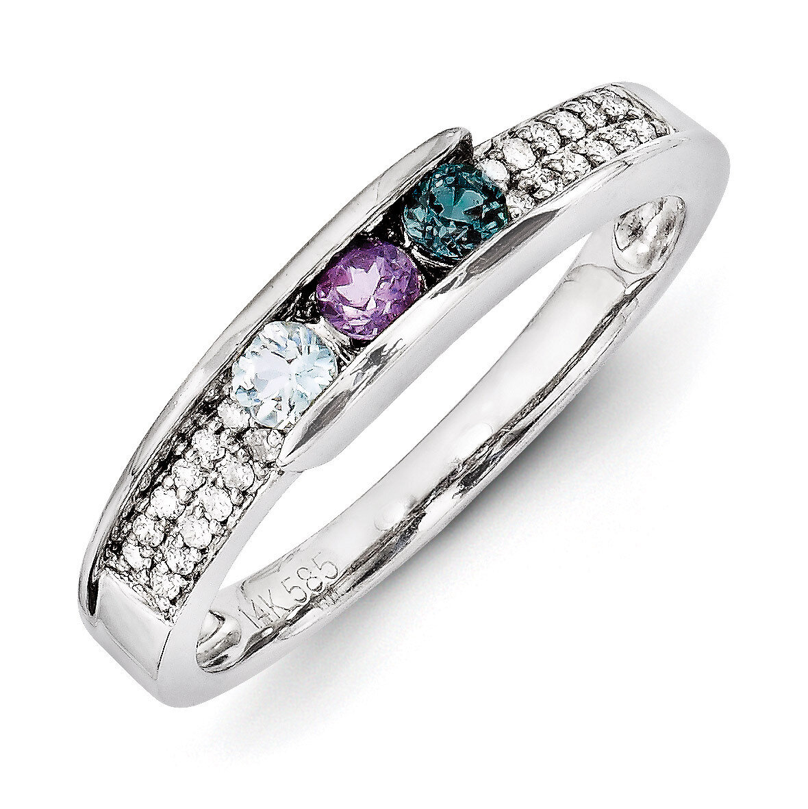 3 Birthstones Family Jewelry Diamond Semi-Set Ring 14k White Gold XMRW49/3