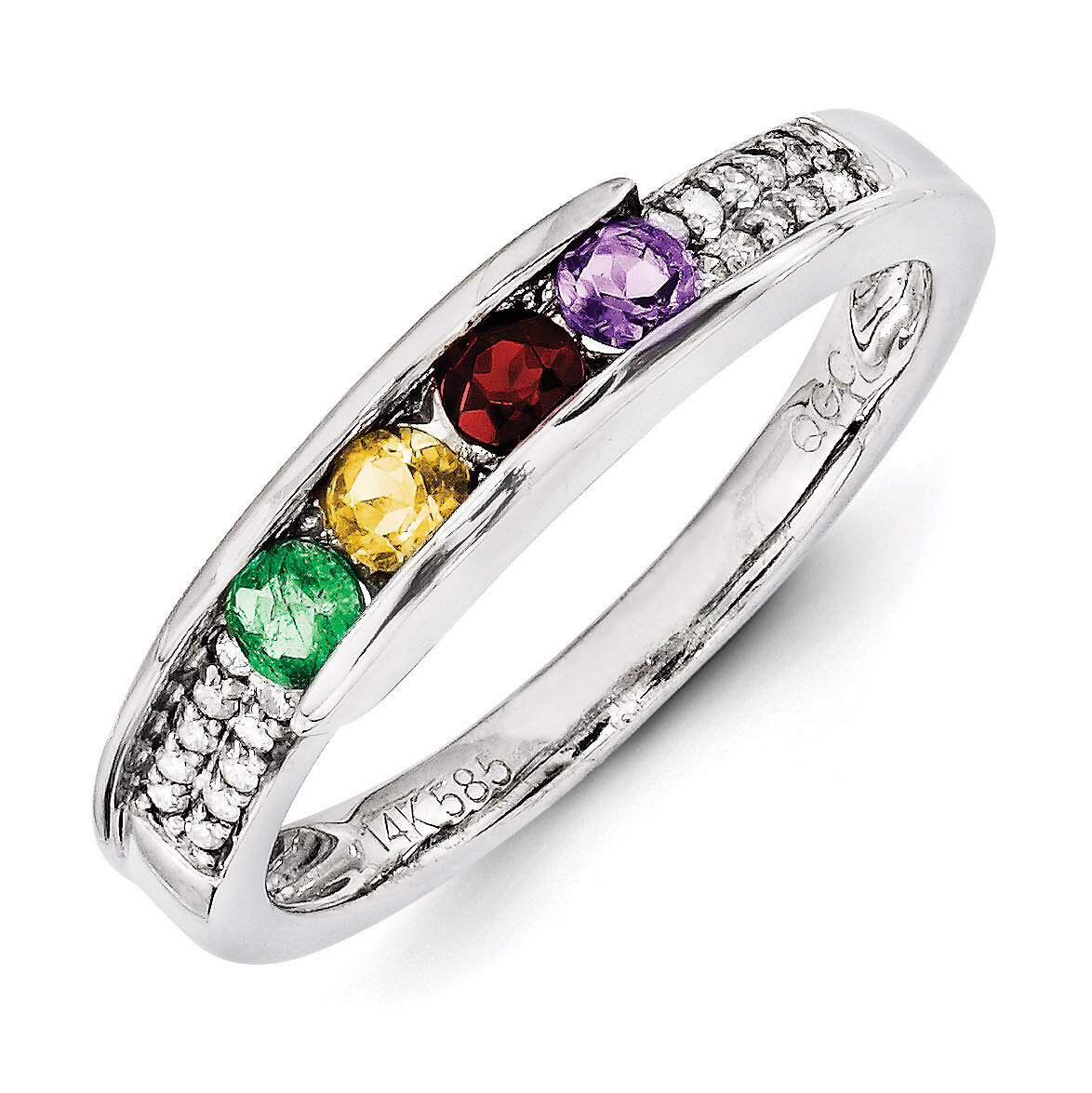 4 Birthstones Family Jewelry Diamond Semi-Set Ring 14k White Gold XMRW49/4