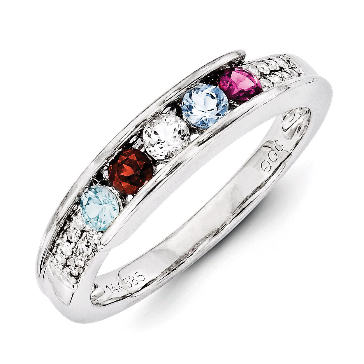 5 Birthstones Family Jewelry Diamond Semi-Set Ring 14k White Gold XMRW49/5