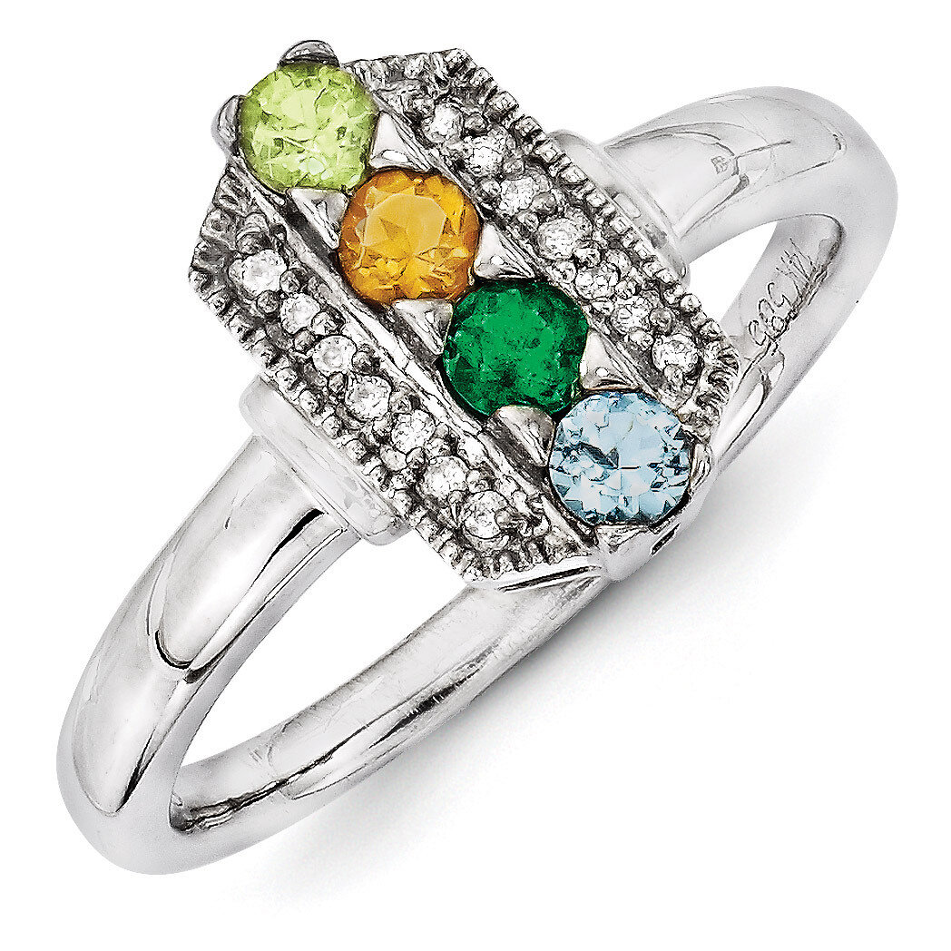 4 Birthstones Family Jewelry Diamond Semi-Set Ring 14k White Gold XMRW50/4