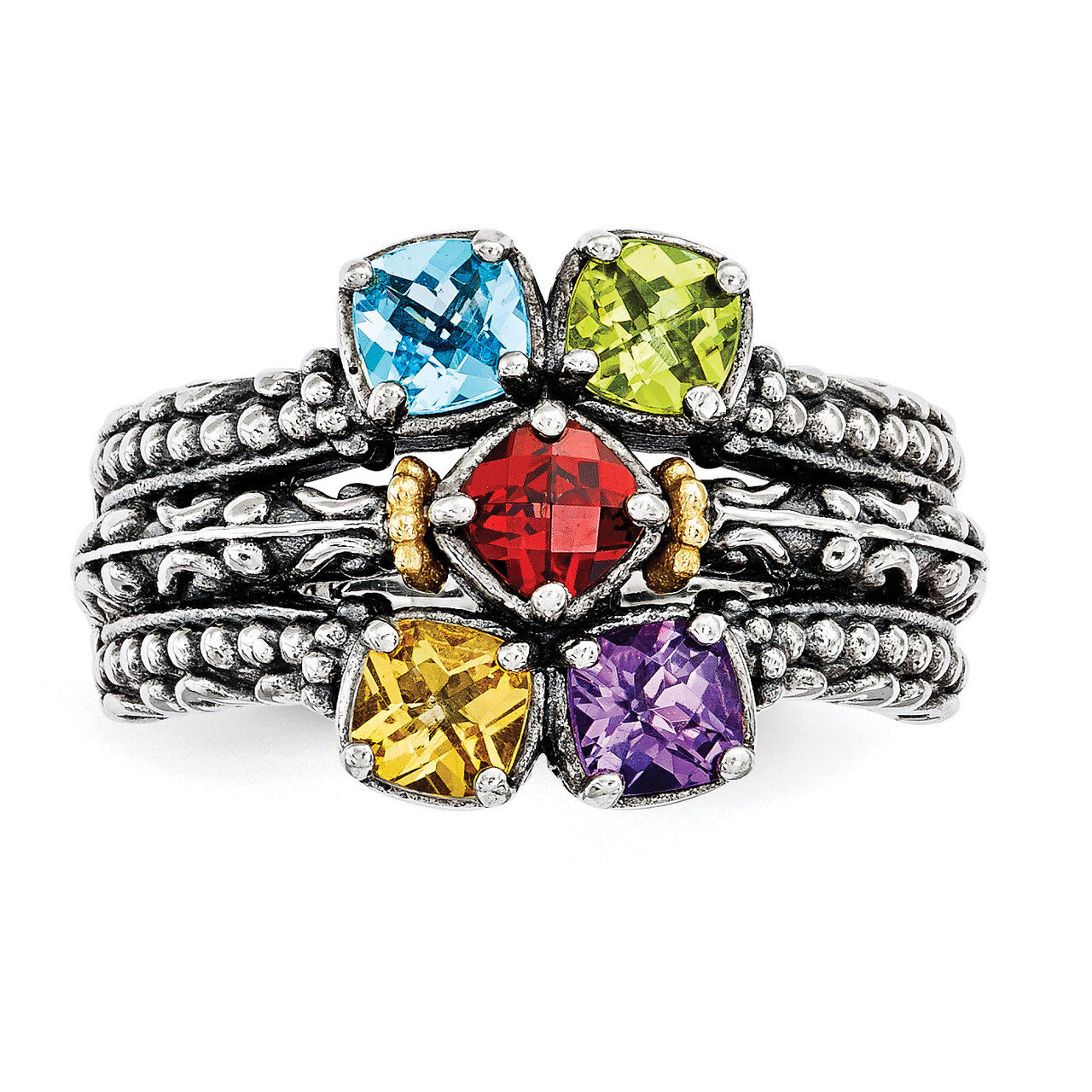 5 Birthstones & 14k Five-stone Mother's Ring Sterling Silver QMR10/5-10