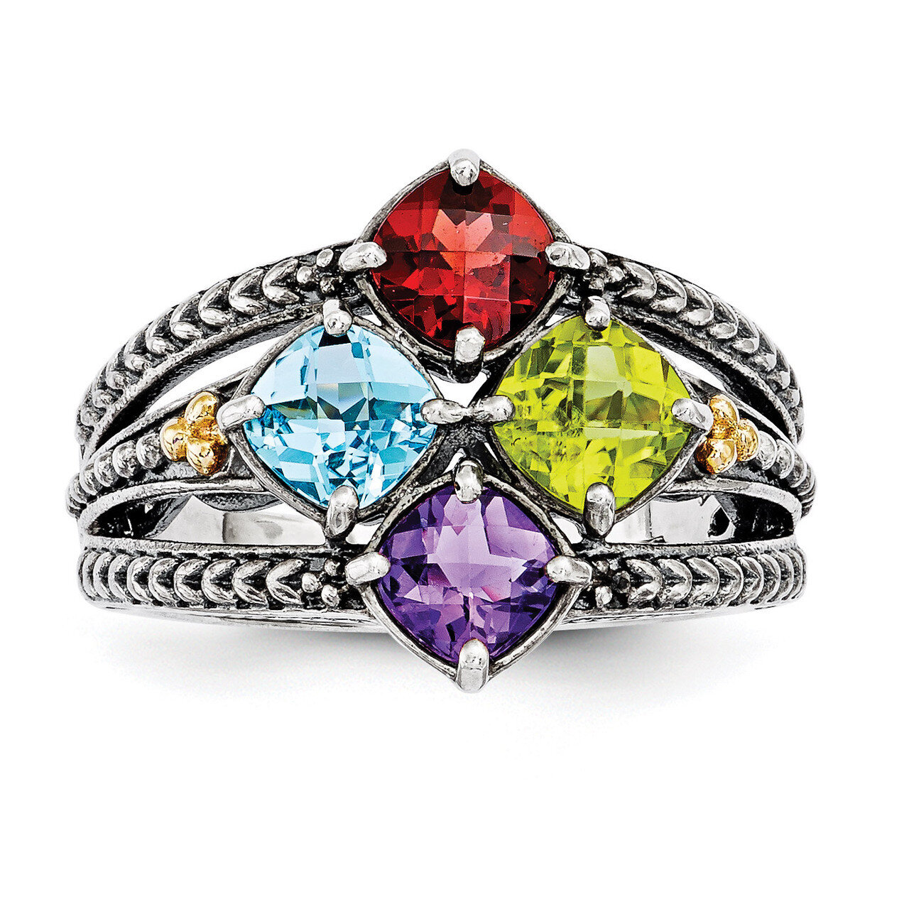 4 Birthstones & 14k Four-stone Mother's Ring Sterling Silver QMR11/4-10