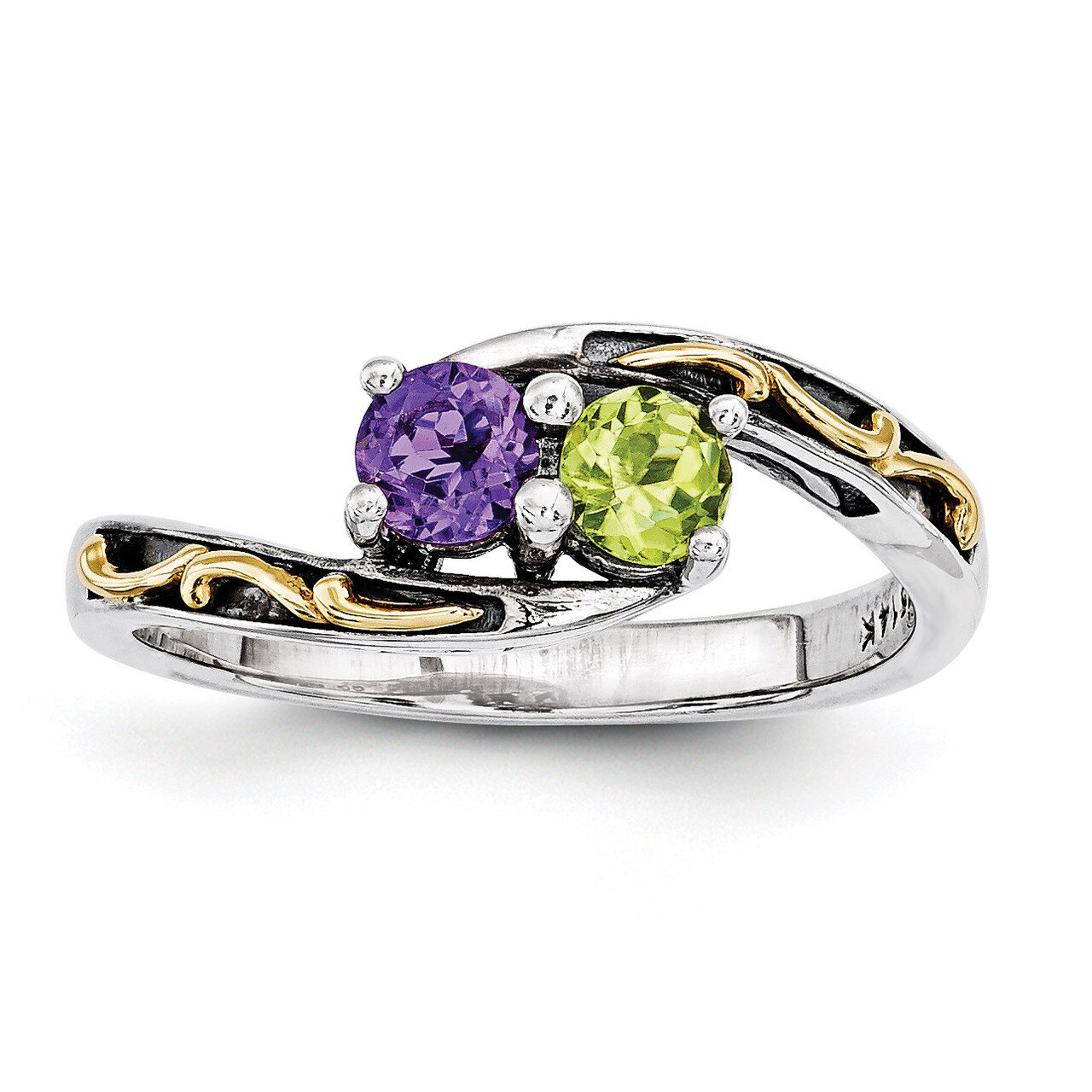 2 Birthstones & 14k Two-stone Mother's Ring Sterling Silver QMR15/2-10