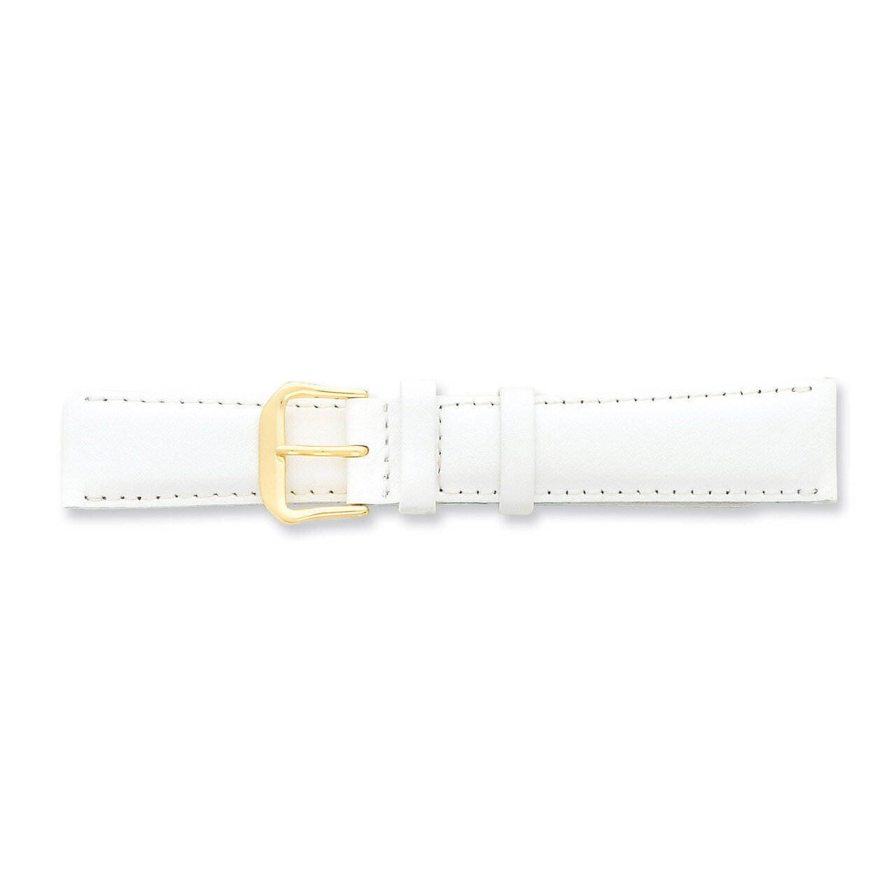 19mm White Smooth Leather Buckle Watch Band 7.5 Inch Gold-tone BA123-19, MPN: BA123-19, 886774141442