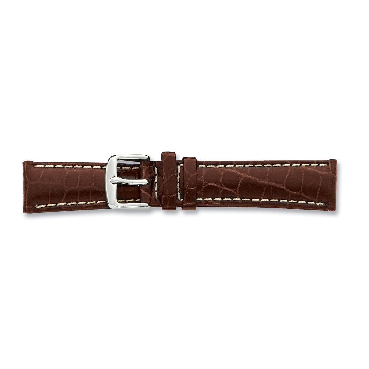 19mm Brown Crocodile White Stitch Watch Band 7.5 Inch Silver-tone Buckle BA126-19, MPN: BA126-19, 8…