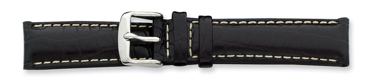 18mm Black Crocodile White Stitch Watch Band 7.5 Inch Silver-tone Buckle BA127-18, MPN: BA127-18, 8…