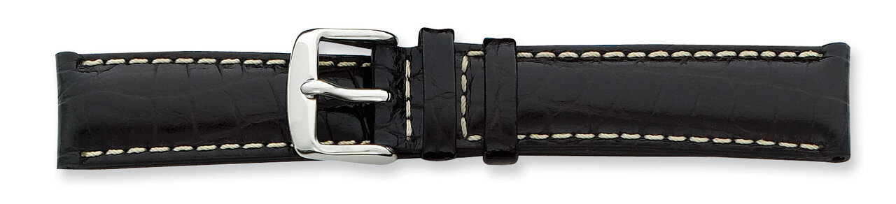 20mm Black Crocodile White Stitch Watch Band 7.5 Inch Silver-tone Buckle BA127-20