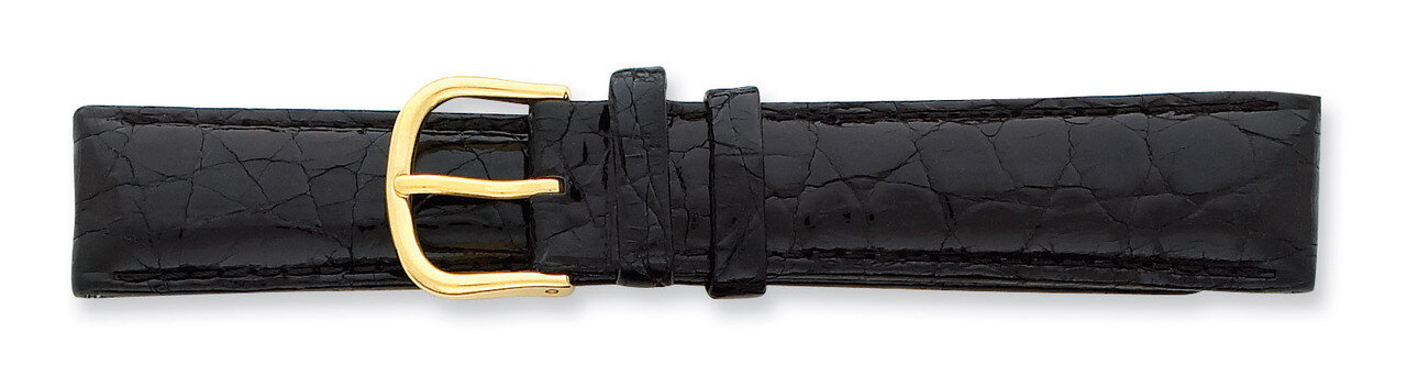 19mm Black Genuine Crocodile Buckle Watch Band 7.5 Inch Gold-tone BA129-19