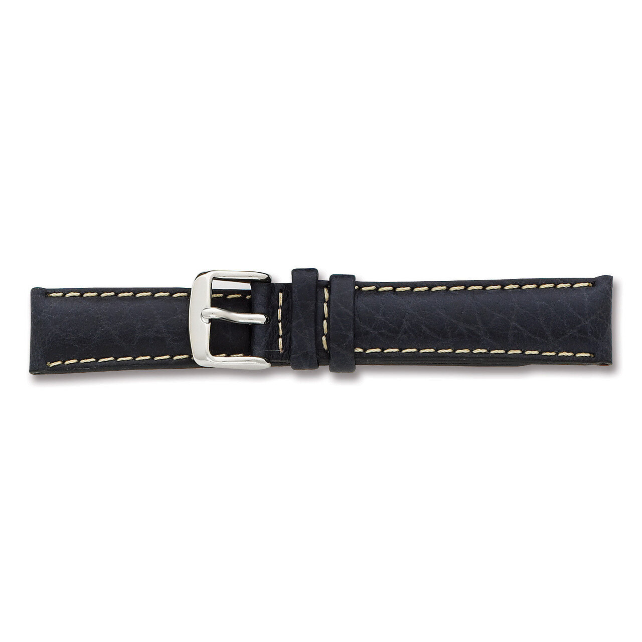 19mm Navy Sport Leather White Stitch Watch Band 7.5 Inch Silver-tone Buckle BA136-19, MPN: BA136-19…