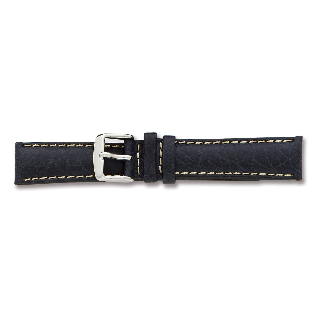 20mm Navy Sport Leather White Stitch Watch Band 7.5 Inch Silver-tone Buckle BA136-20