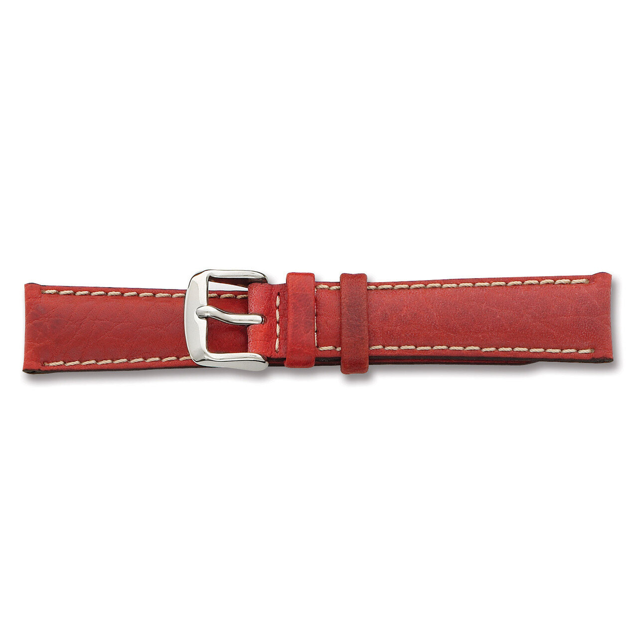 18mm Red Sport Leather White Stitch Watch Band 7.5 Inch Silver-tone Buckle BA138-18