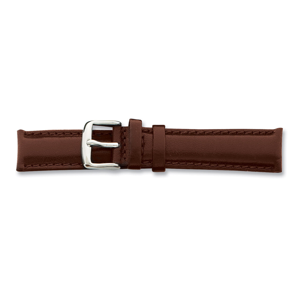 18mm Brown Smooth Leather Chrono Watch Band 7.5 Inch Silver-tone Buckle BA140-18