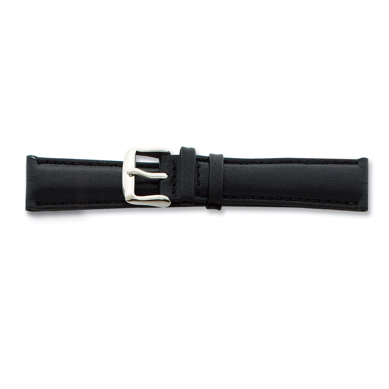 24mm Long Black Leather Chrono Watch Band 8.5 Inch Silver-tone Buckle BA141L-24